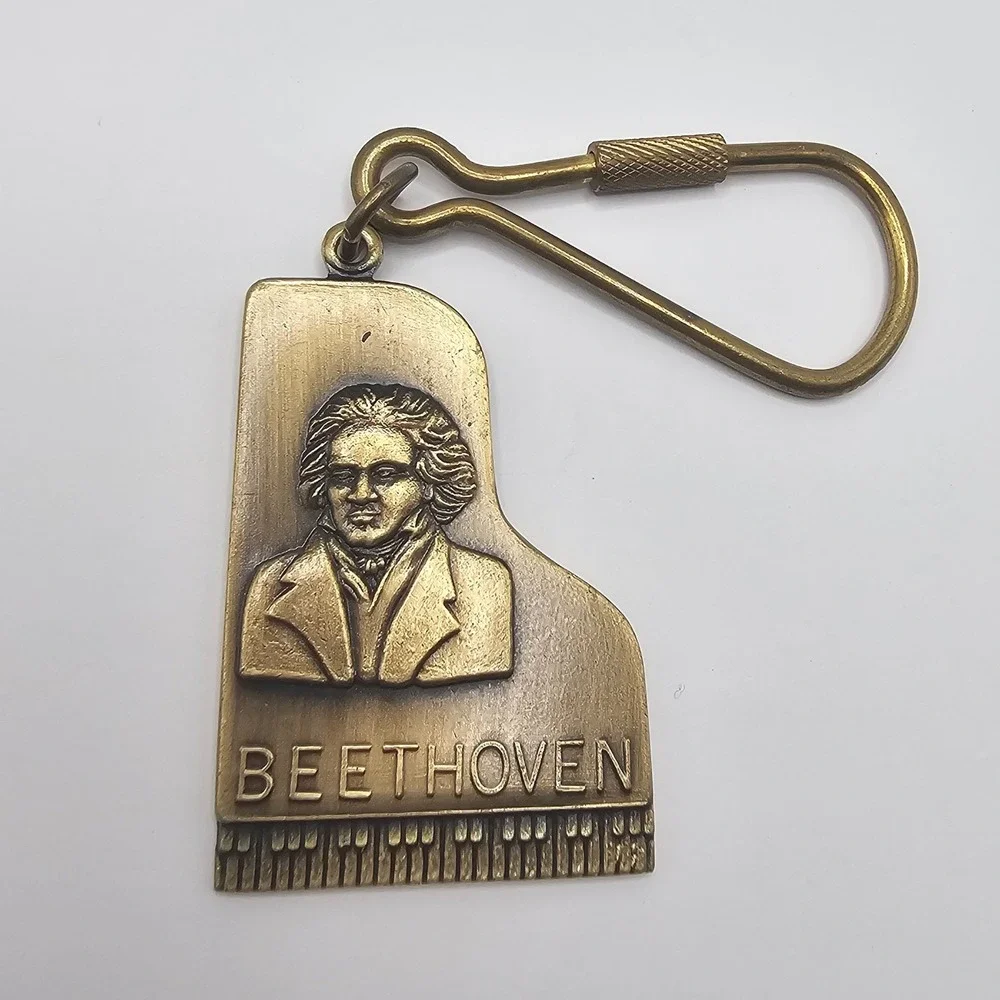 Vtg A.I.M. PGH Beethoven Piano‎ Keychain Brass USA Made 1986 Music Lover Gift